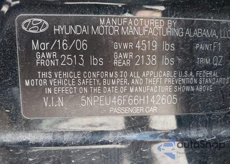 2006 Hyundai Sonata Gls V6/Lx V6 from USA, damaged, VIN 5NPEU46F66H142605